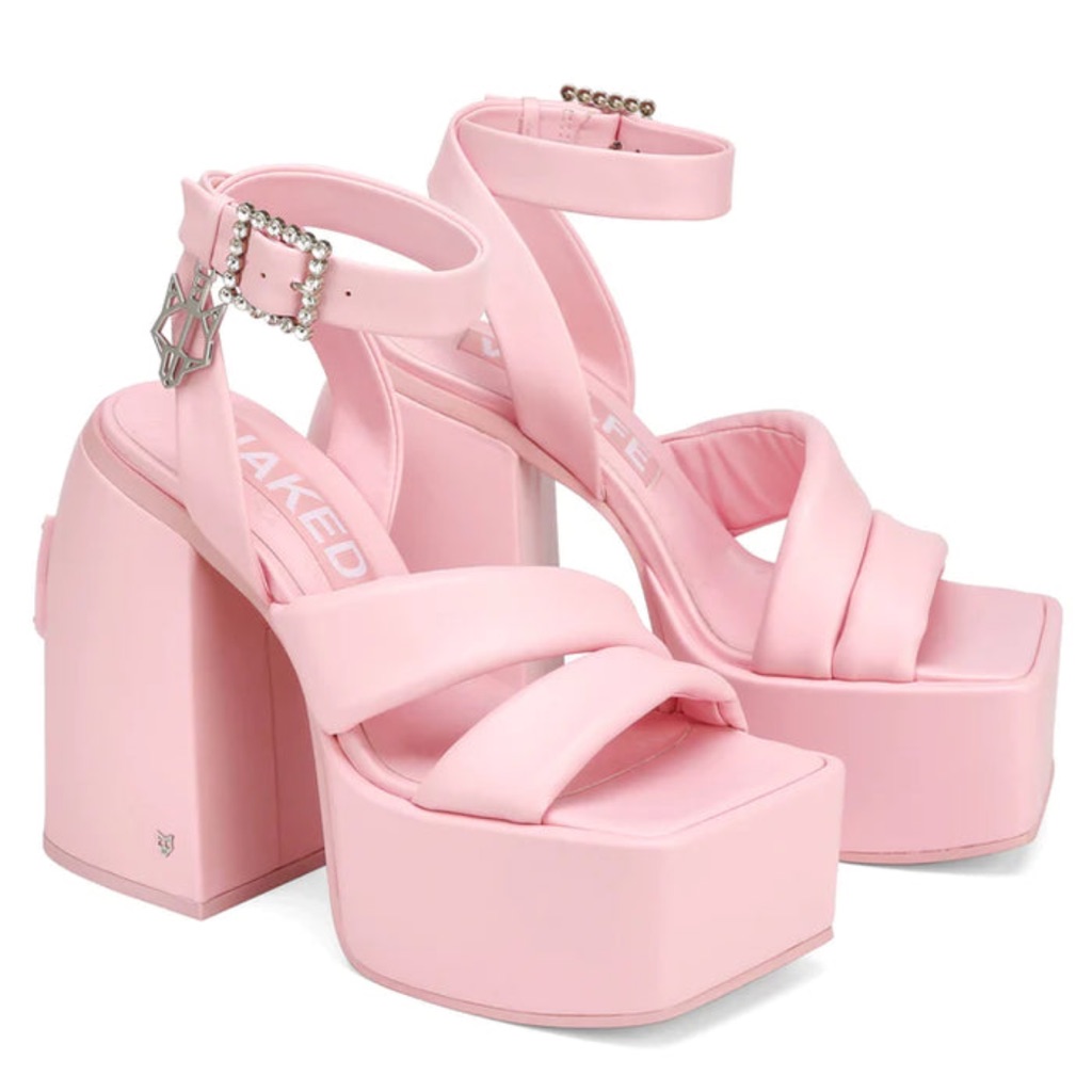 New Naked Wolfe Jingle Leather Platform Heel Sandals In Baby Pink
